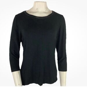 Lafayette 148 Sz L Casual 3/4 Sleeve Pullover Top Black Viscose Elastic